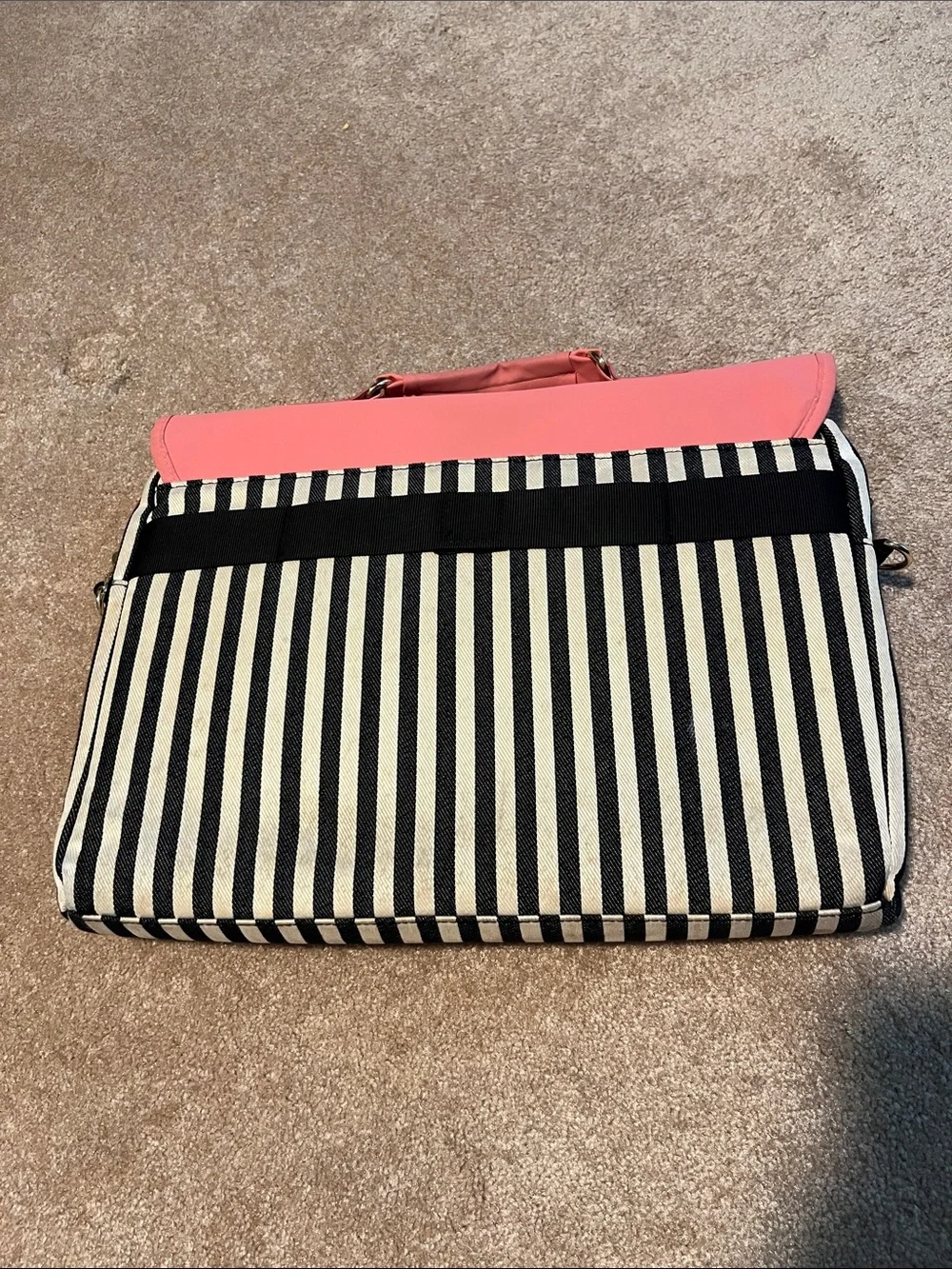 Kamlui Coral Pink Flap Striped Laptop Satchel